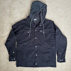 Columbia Mens Large L Black Canvas Pilot Peak Hooded Jacket Heavy Duty Work Coat